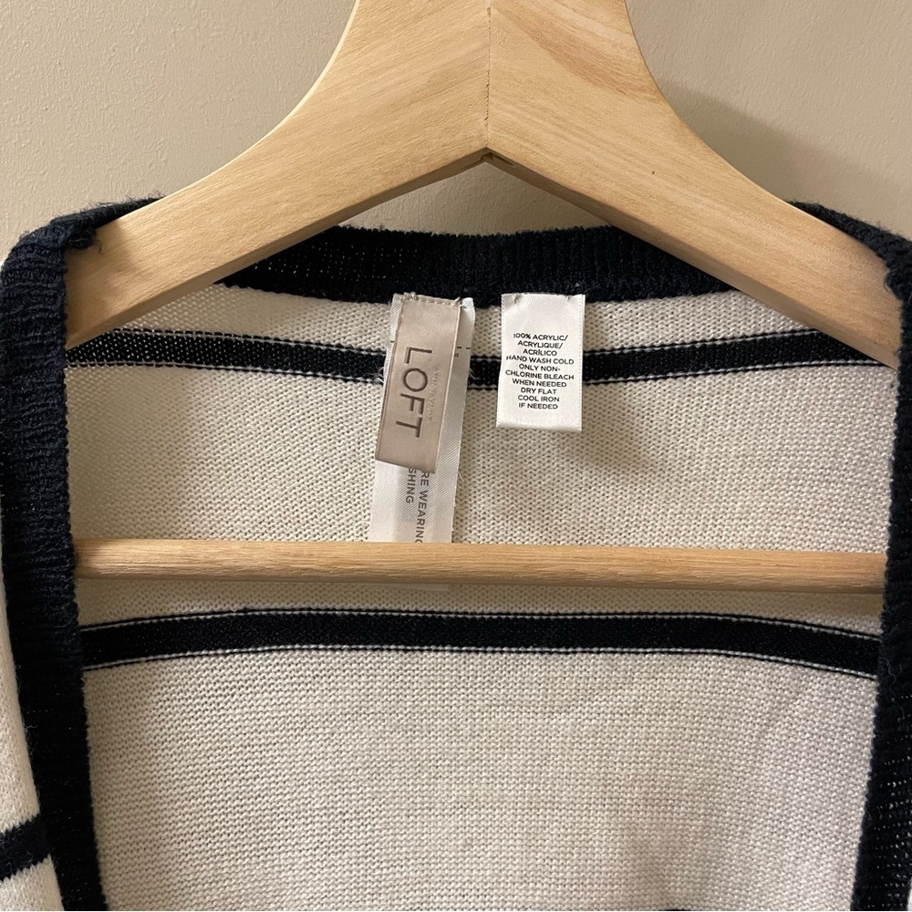 LOFT Short sleeve oversized striped Wrap Kimono Cardigan cream and navy blue - Picture 4 of 4